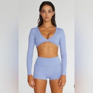 CSB Fade Scrunch Shorts 2inch and Sierra Crop (Long Sleeve) , fade blue (SET)